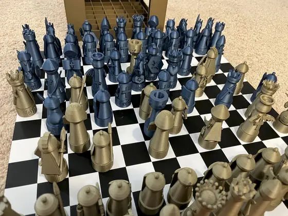 The deep-blue army up close, the gold front line facing it.