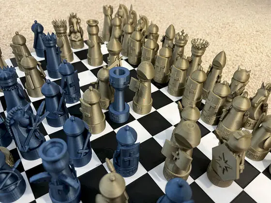 Mid-board, mid-battle: blue and gold meet between the lines.